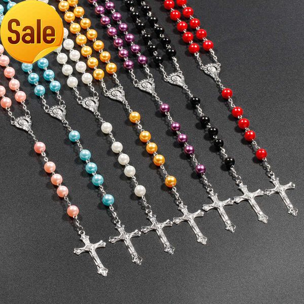 7 colors religious catholic rosary necklaces jesus cross pendant long 8mm bead chains for women men christian jewelry gift, Silver
7 colors religious catholic rosary necklaces jesus cross pendant long 8mm bead chains for women men christian jewelry gift, Silver