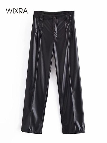 capris wixra women pu straight pants autumn faux leather solid hight waist zipper pantalones mujer pocket high street trousers, Black;white
capris wixra women pu straight pants autumn faux leather solid hight waist zipper pantalones mujer pocket high street trousers, Black;white