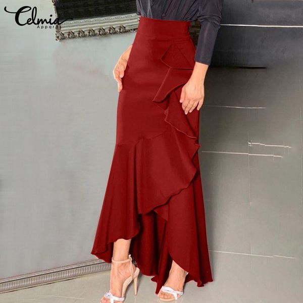 capris celmia elegant ruffled skirt women casual high waist irregular hem mermaid maxi skirts autumn party loose solid long bottoms, Black;white
capris celmia elegant ruffled skirt women casual high waist irregular hem mermaid maxi skirts autumn party loose solid long bottoms, Black;white
