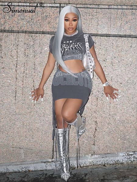 two piece dress simenual letter print baddie 2 piece sets short sleeve o-neck crop irregualr shape hip skirt streetwear women outfits suits, White
two piece dress simenual letter print baddie 2 piece sets short sleeve o-neck crop irregualr shape hip skirt streetwear women outfits suits, White