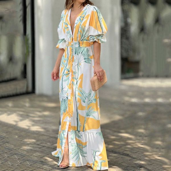 casual dresses ellafads women maxi dress summer stylish print short puff sleeve v neck nipped waist slim single row button beach party dress, Black;gray
casual dresses ellafads women maxi dress summer stylish print short puff sleeve v neck nipped waist slim single row button beach party dress, Black;gray