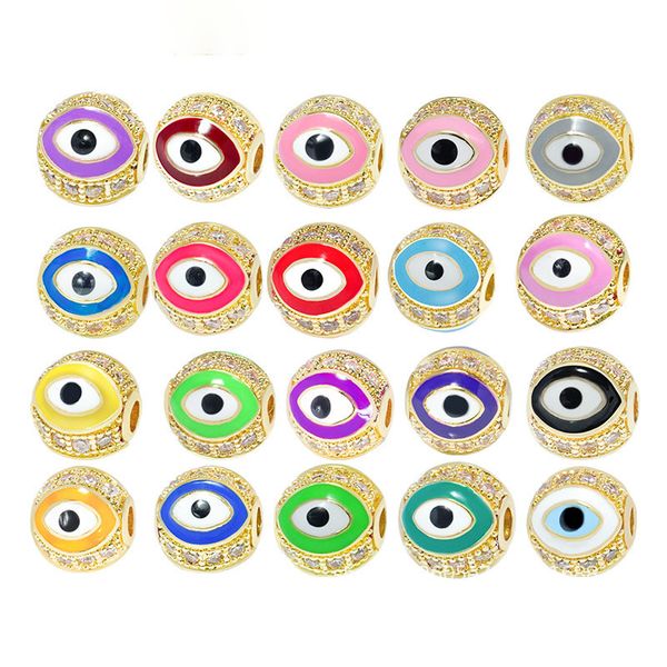 design gold plated enameled 10mm cz copper evil eye beads charm for jewelry bracelet making, Black
design gold plated enameled 10mm cz copper evil eye beads charm for jewelry bracelet making, Black