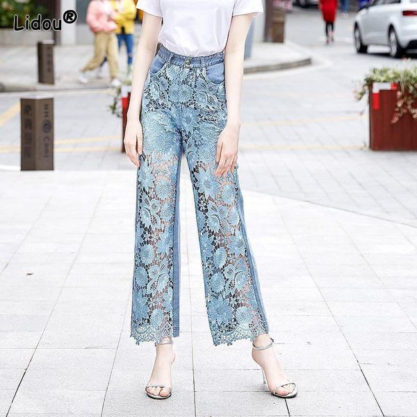 capris spring summer lace hollow out wide leg pants high waist lmitation denim anklelength pants casual button fly women's clothing, Black;white
capris spring summer lace hollow out wide leg pants high waist lmitation denim anklelength pants casual button fly women's clothing, Black;white