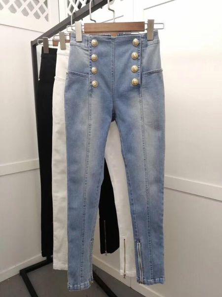 jeans new summer european female fashionable tone custom double row gold buckle cultivate morality show thin joker jeans, Blue
jeans new summer european female fashionable tone custom double row gold buckle cultivate morality show thin joker jeans, Blue