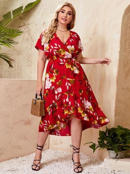 dresses curve plus size dress women summer v neck short sleeve floral print ruffles beach dress high waist irregular maxi long dresses, Black
dresses curve plus size dress women summer v neck short sleeve floral print ruffles beach dress high waist irregular maxi long dresses, Black