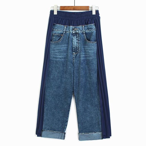 capris 220528 streetwear style fashion elastic waist denim stitched pleated chiffon wide leg pants loose female 2022 summer, Black;white
capris 220528 streetwear style fashion elastic waist denim stitched pleated chiffon wide leg pants loose female 2022 summer, Black;white