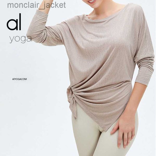 desginer alos yoga t shirt new suit women's breathable loose strap long sleeve t-shirt burnout fitness cover top, White