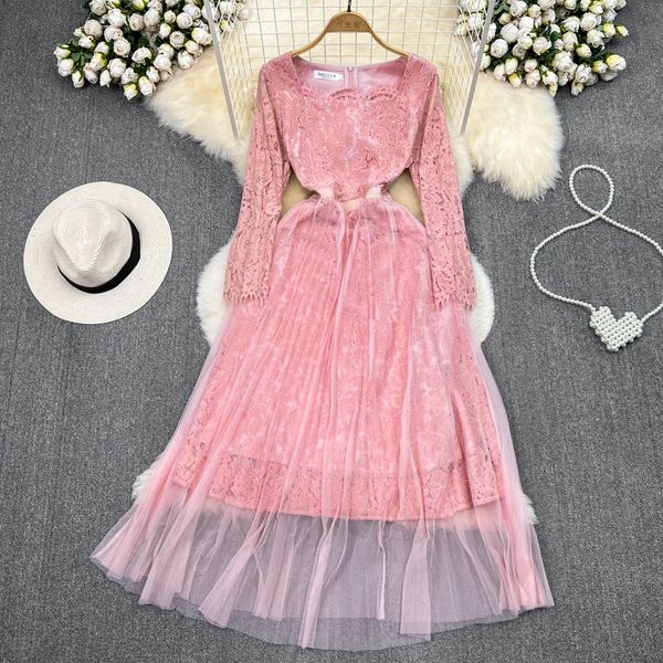 high end light luxury dress long sleeves square neck waistband slim medium length a-line lace dress elegant long skirt, Black;gray
high end light luxury dress long sleeves square neck waistband slim medium length a-line lace dress elegant long skirt, Black;gray