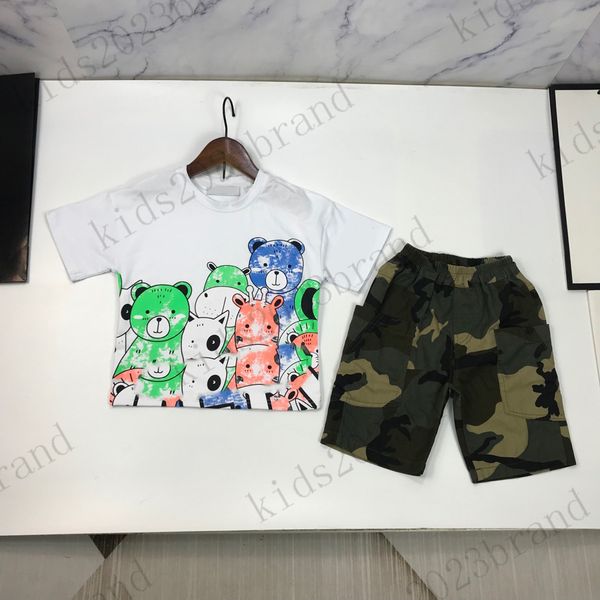 fashion designer kids sets bear camouflage shorts short sleeve set brand boys sports tracksuits tide brand summer t shirts purple color high, White 
fashion designer kids sets bear camouflage shorts short sleeve set brand boys sports tracksuits tide brand summer t shirts purple color high, White