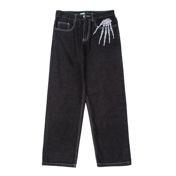 men's jeans dark streetwear skeleton embroidery punk black men hip hop jeans pants straight casual wide denim trousers pantalons capris, Blue
men's jeans dark streetwear skeleton embroidery punk black men hip hop jeans pants straight casual wide denim trousers pantalons capris, Blue
