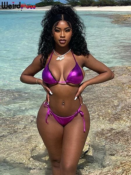 women's swimwear weird puss beach style women bikini 2piece set solid halter brabandage briefs summer vacation party matching swimsuits, White;black
women's swimwear weird puss beach style women bikini 2piece set solid halter brabandage briefs summer vacation party matching swimsuits, White;black