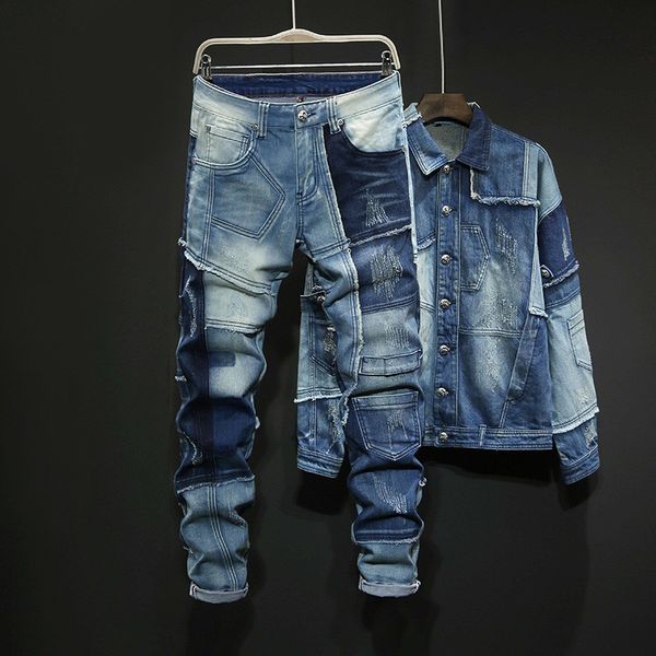 men's tracksuits denim set men loose denim 2pcs set long sleeve single breasted jackets full length pant denim set spliced denim jacket, Gray
men's tracksuits denim set men loose denim 2pcs set long sleeve single breasted jackets full length pant denim set spliced denim jacket, Gray
