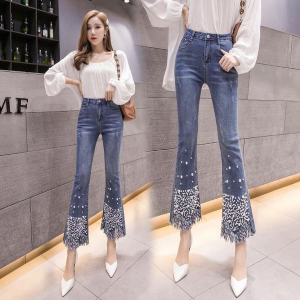 jeans vintage pearls denim jeans women 2022 summer fashion flare jeans pants female elastic high waist, Blue
jeans vintage pearls denim jeans women 2022 summer fashion flare jeans pants female elastic high waist, Blue