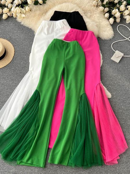 capris summer green/black/white/rose red mesh patchwork flare pants for women elegant high waist wide leg hip hop dancing trousers new
capris summer green/black/white/rose red mesh patchwork flare pants for women elegant high waist wide leg hip hop dancing trousers new