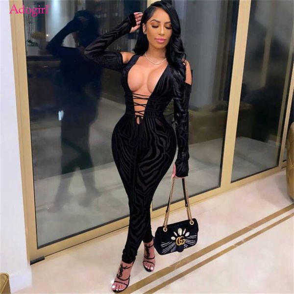 women's jumpsuits rompers adogirl flocking sheer mesh jumpsuits for women lace up bandage v neck off shoulder long sleeve skinny overal, Black;white
women's jumpsuits rompers adogirl flocking sheer mesh jumpsuits for women lace up bandage v neck off shoulder long sleeve skinny overal, Black;white