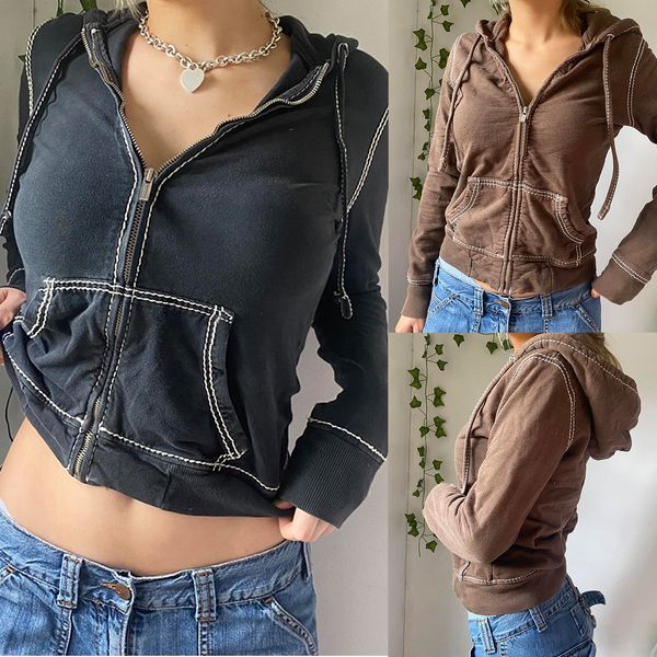 sewing thread coat 2000s aesthetic women long sleeve crop with pockets y2k grunge zipper hooded jacket streetwear, Black;brown
sewing thread coat 2000s aesthetic women long sleeve crop with pockets y2k grunge zipper hooded jacket streetwear, Black;brown