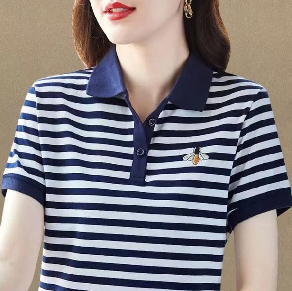 5xl designer polo for women summer short sleeve slim stripe womens polos tshirt tee, White
5xl designer polo for women summer short sleeve slim stripe womens polos tshirt tee, White