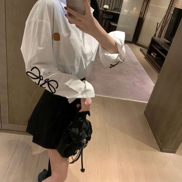 

fall womens shirts designer blouse fashion embroidery long-sleeved shirts short buttons cardigan coat solid color simple jacket Regular size, White