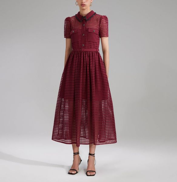fanncy dress lapel neck short sleeve lace hollow out gatered waist wine red mid dress, Black;gray
fanncy dress lapel neck short sleeve lace hollow out gatered waist wine red mid dress, Black;gray