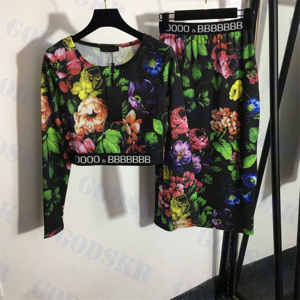 letter printed two piece dress colorful flower pattern womens high waisted skirt retro long sleeved t shirt, White
letter printed two piece dress colorful flower pattern womens high waisted skirt retro long sleeved t shirt, White