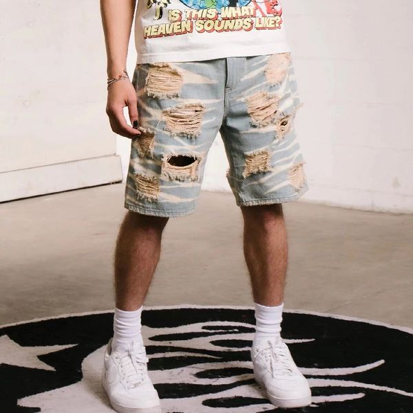jeans denim shorts men's printed ripped suprior summer designer retro big size short pants trousers, Blue
jeans denim shorts men's printed ripped suprior summer designer retro big size short pants trousers, Blue