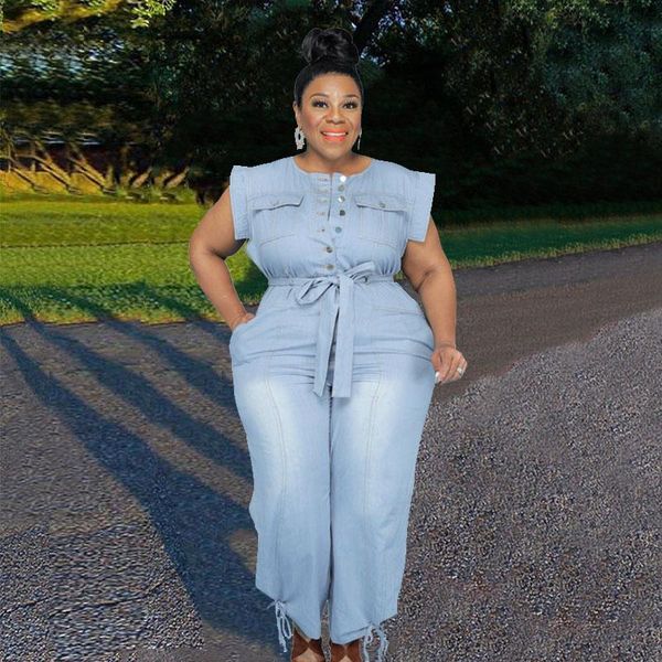 pants summer denim jumpsuit women plus size jumpsuits with sashes streetwear straight pant casual jumpsuits dropshipping wholesale, Black