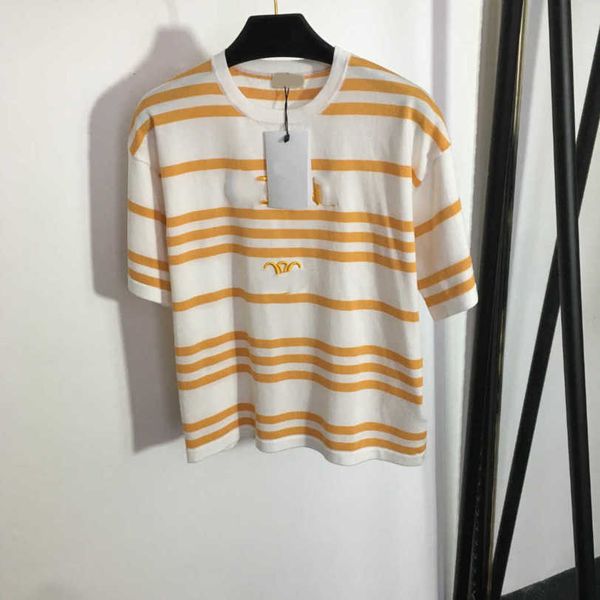 23ss womens designer clothing womens knits embroidered lettering against color striped short sleeve ice silk knitwear womens clothes a1, White
23ss womens designer clothing womens knits embroidered lettering against color striped short sleeve ice silk knitwear womens clothes a1, White