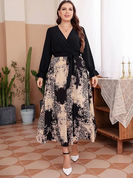 dresses plus size dress women 2022 spring female v neck long sleeve retro printing patchwork vintage dress high waist maxi long dresses, Black
dresses plus size dress women 2022 spring female v neck long sleeve retro printing patchwork vintage dress high waist maxi long dresses, Black