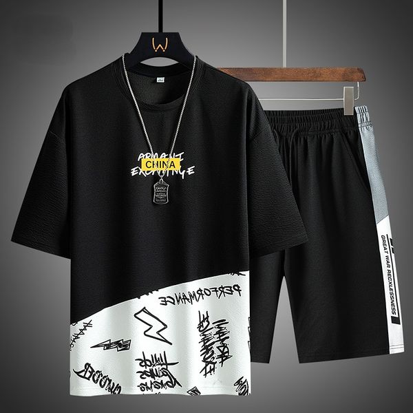 men's tracksuits summer short sleeve sets fashion printed o-neck t shirts elastic waist shorts 2 peice set streetwear loose casual suit, Gray
men's tracksuits summer short sleeve sets fashion printed o-neck t shirts elastic waist shorts 2 peice set streetwear loose casual suit, Gray