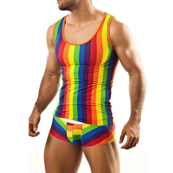 other panties mens pajamas set rainbow stripe printed sleeveless tank shirt summer daily home tight shorts set mens 2piece set 230426, Red;black
other panties mens pajamas set rainbow stripe printed sleeveless tank shirt summer daily home tight shorts set mens 2piece set 230426, Red;black