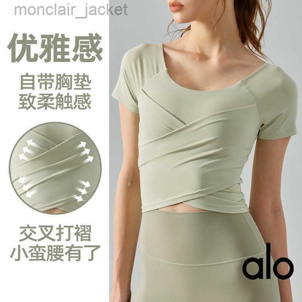 desginer alos yoga t shirt spring/summer new women's one piece cross fold sports short sleeve fitness suit with chest cushion, White
desginer alos yoga t shirt spring/summer new women's one piece cross fold sports short sleeve fitness suit with chest cushion, White