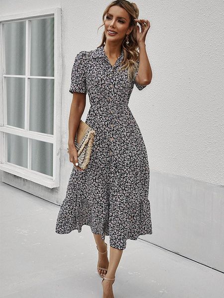 dresses puff short sleeve elegant printd long dress women 2022 new spring summer turn down collar a line fashion chic dress, Black;gray
dresses puff short sleeve elegant printd long dress women 2022 new spring summer turn down collar a line fashion chic dress, Black;gray