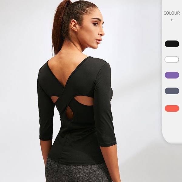 womens t-shirt yoga suit fitness running sports dance tight fitting quick drying cross over medium and long sleeves, White
womens t-shirt yoga suit fitness running sports dance tight fitting quick drying cross over medium and long sleeves, White