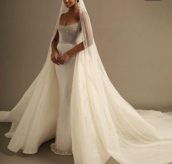 exquisite mermaid wedding dresses long sleeves v neck appliques sequins detachable lace train beaded pearls floor length bridal gowns custom, White
exquisite mermaid wedding dresses long sleeves v neck appliques sequins detachable lace train beaded pearls floor length bridal gowns custom, White