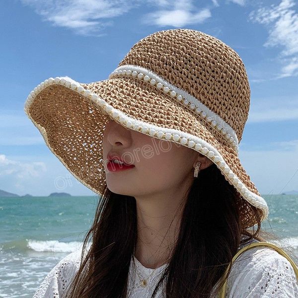 fashion pearls summer women straw hats beach bucket hat soft foldable wide brim outdoor ladies panama cap, Blue;gray
fashion pearls summer women straw hats beach bucket hat soft foldable wide brim outdoor ladies panama cap, Blue;gray