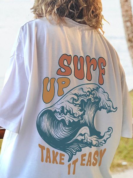 women's t-shirt surf up take it easy print female t-shirts personality casual short sleeve crewneck all-math tee clothing soft trend wo, White
women's t-shirt surf up take it easy print female t-shirts personality casual short sleeve crewneck all-math tee clothing soft trend wo, White