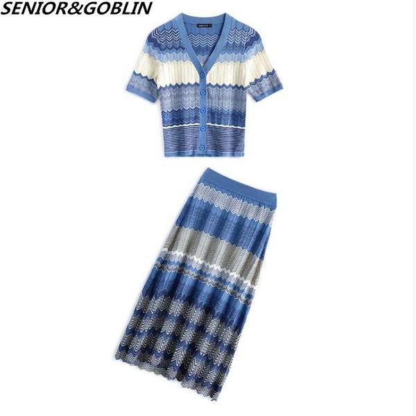 dress new 2020 summer vneck wave striped short sleeve knit cardigan sweater female long skirt set women's suit, White
dress new 2020 summer vneck wave striped short sleeve knit cardigan sweater female long skirt set women's suit, White