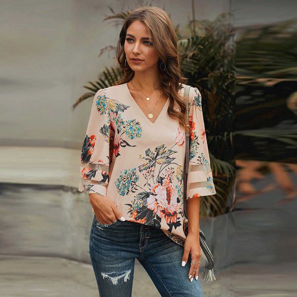 chiffon shirt printed women's new v-neck flare 7-sleeve loose pullover fashion floral, White
chiffon shirt printed women's new v-neck flare 7-sleeve loose pullover fashion floral, White