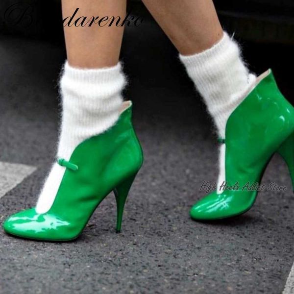 women round toe ankle boots thin heel green blue wine red patent leather shallow booties 2022 winter runway new shoes 230427, Black
women round toe ankle boots thin heel green blue wine red patent leather shallow booties 2022 winter runway new shoes 230427, Black