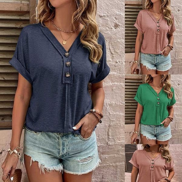 2023 spring/summer women's new solid twist button fashion short sleeve women woman, White
2023 spring/summer women's new solid twist button fashion short sleeve women woman, White