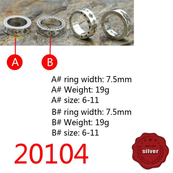 20104 fashion ring s925 sterling silver skull head cross flower letter handsome personality simple couple european and american finger decor
20104 fashion ring s925 sterling silver skull head cross flower letter handsome personality simple couple european and american finger decor