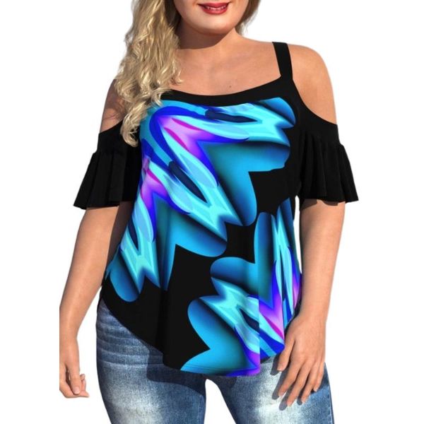 t-shirt 2022 fashion plus size 4xl cold shoulder tunic women summer ruffles sleeve 3d print strap ladies plus size women clothing, Black
t-shirt 2022 fashion plus size 4xl cold shoulder tunic women summer ruffles sleeve 3d print strap ladies plus size women clothing, Black