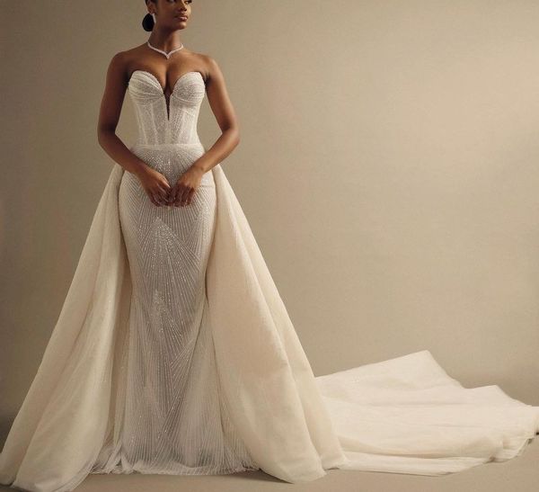 elegant mermaid wedding dresses sleeveless v neck appliques sequins 3d lace detachable lace train beaded shiny floor length bridal gowns cus, White
elegant mermaid wedding dresses sleeveless v neck appliques sequins 3d lace detachable lace train beaded shiny floor length bridal gowns cus, White