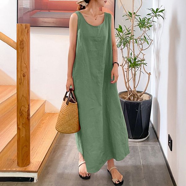 casual dresses 2023 cotton linen dress for women pocket round neck sleeveless dres summer vintage long loose vestido feminino 230426, Black;gray
casual dresses 2023 cotton linen dress for women pocket round neck sleeveless dres summer vintage long loose vestido feminino 230426, Black;gray