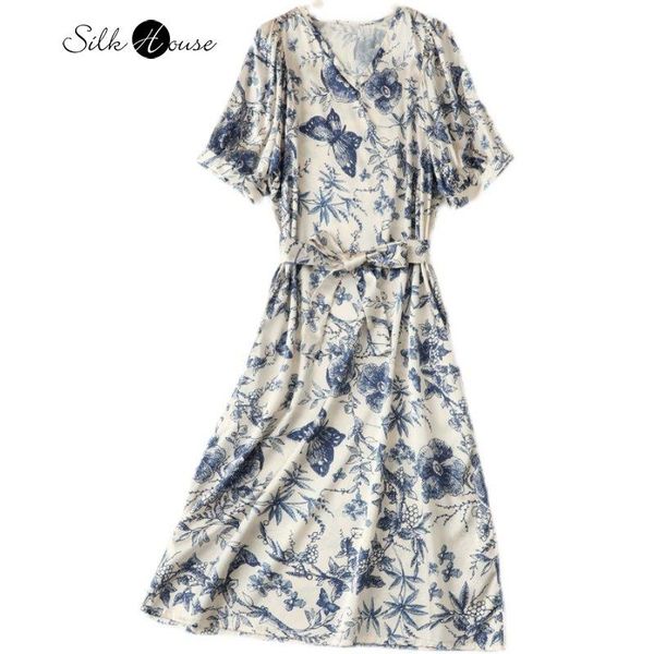 dresses french bubble sleeve silk dress vneck loose blue and white porcelain printed 93%mulberry silk women's medium length dress, Black;gray
dresses french bubble sleeve silk dress vneck loose blue and white porcelain printed 93%mulberry silk women's medium length dress, Black;gray