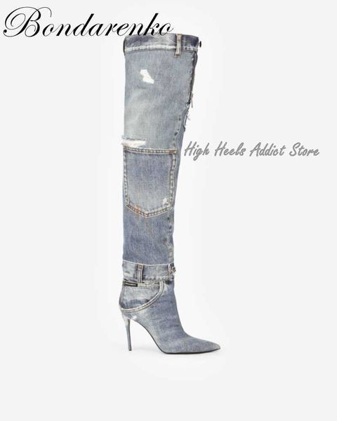 women denim stiletto over knee boots pointy to cowboy high heeled zip decor luxury design thigh boots 2022 winter new shoes 230427, Black
women denim stiletto over knee boots pointy to cowboy high heeled zip decor luxury design thigh boots 2022 winter new shoes 230427, Black