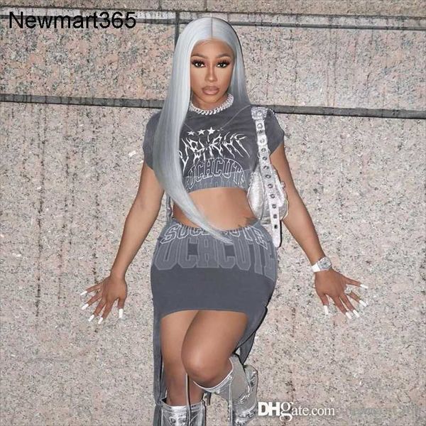 2023 designer dress women two piece outfits summer letter print round neck exposed navel short sleeve irregular half skirt set, Black;gray
2023 designer dress women two piece outfits summer letter print round neck exposed navel short sleeve irregular half skirt set, Black;gray
