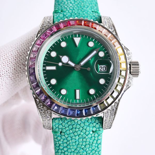 green watch automatic mechanical movement bezel diamond 40mm wristwatch classic business wristband sapphire montre de luxe, Slivery;brown
green watch automatic mechanical movement bezel diamond 40mm wristwatch classic business wristband sapphire montre de luxe, Slivery;brown