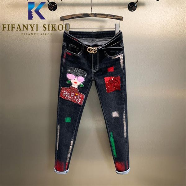 jeans czarne jeansy wysokiej talii damskie haft cekinowy modny wytarty jeansy jesienne damskie plus size jeansy ze streczem slim spodni, Blue
jeans czarne jeansy wysokiej talii damskie haft cekinowy modny wytarty jeansy jesienne damskie plus size jeansy ze streczem slim spodni, Blue