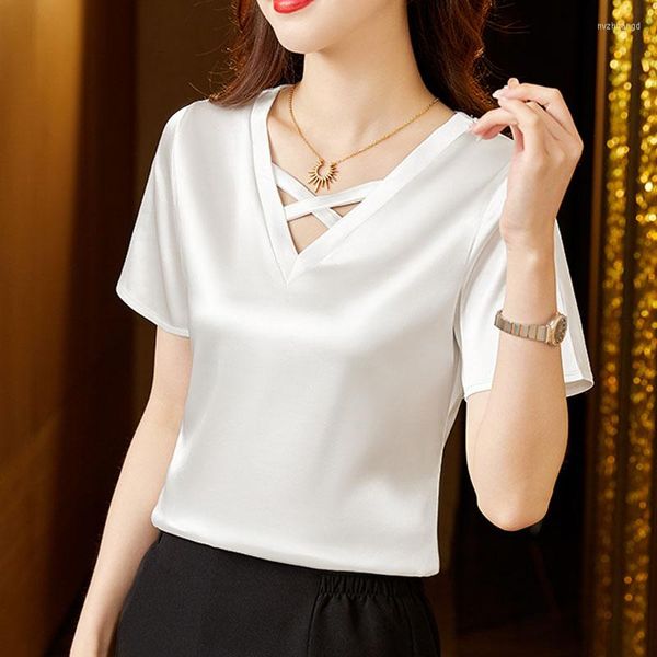 women's blouses fashion office lady loose elegant v-neck short sleeve satin blouse summer youth silk shirt woman blusas para mujer, White
women's blouses fashion office lady loose elegant v-neck short sleeve satin blouse summer youth silk shirt woman blusas para mujer, White